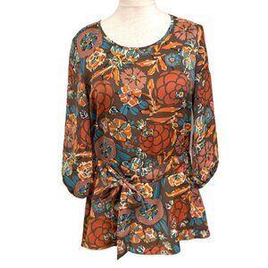 Matilda Jane Analise autumn floral drop waist peplum top w tie. Women's size S